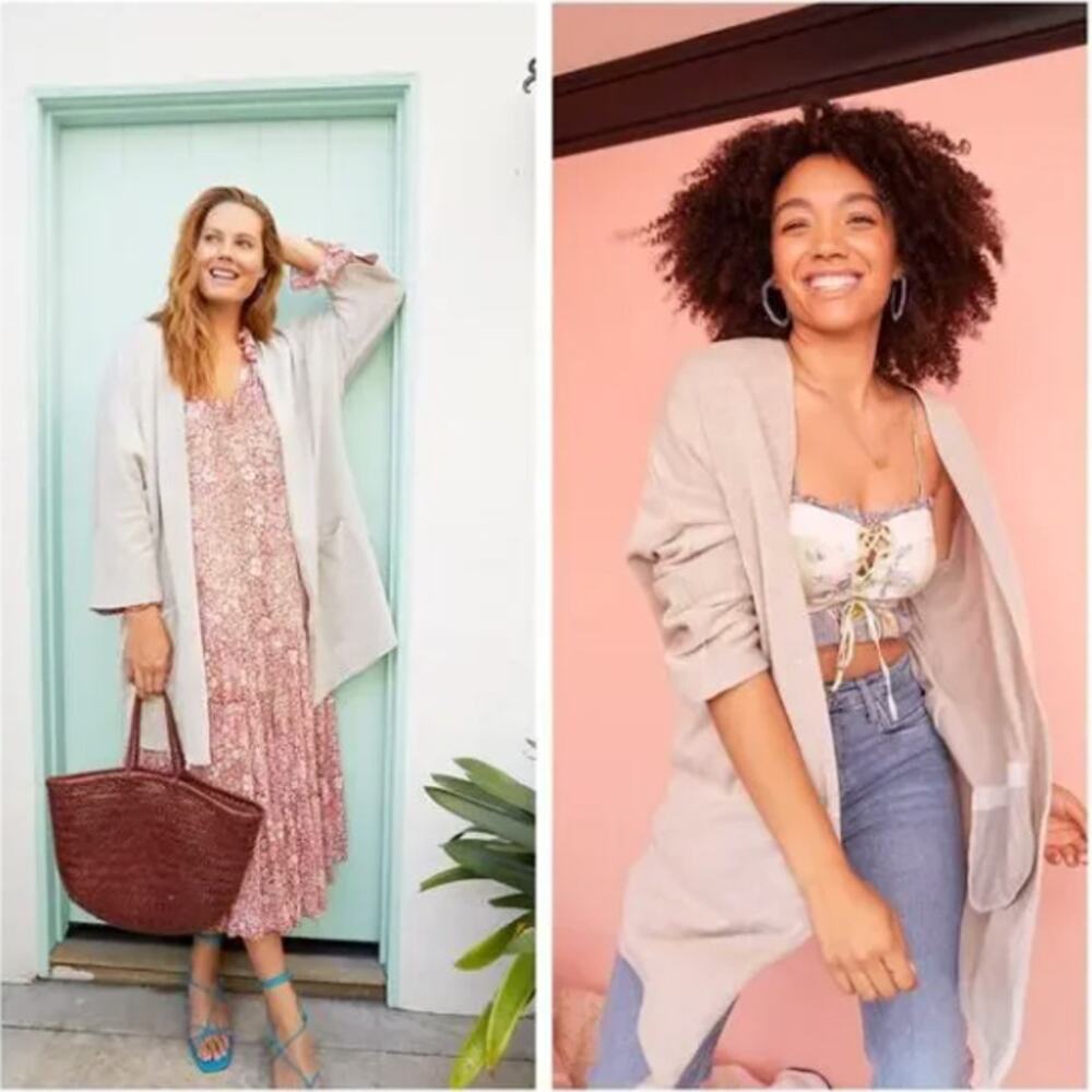 Anthropologie DONNI Ribbed Sweater Coat Striped Open Cardigan Gray OSFM